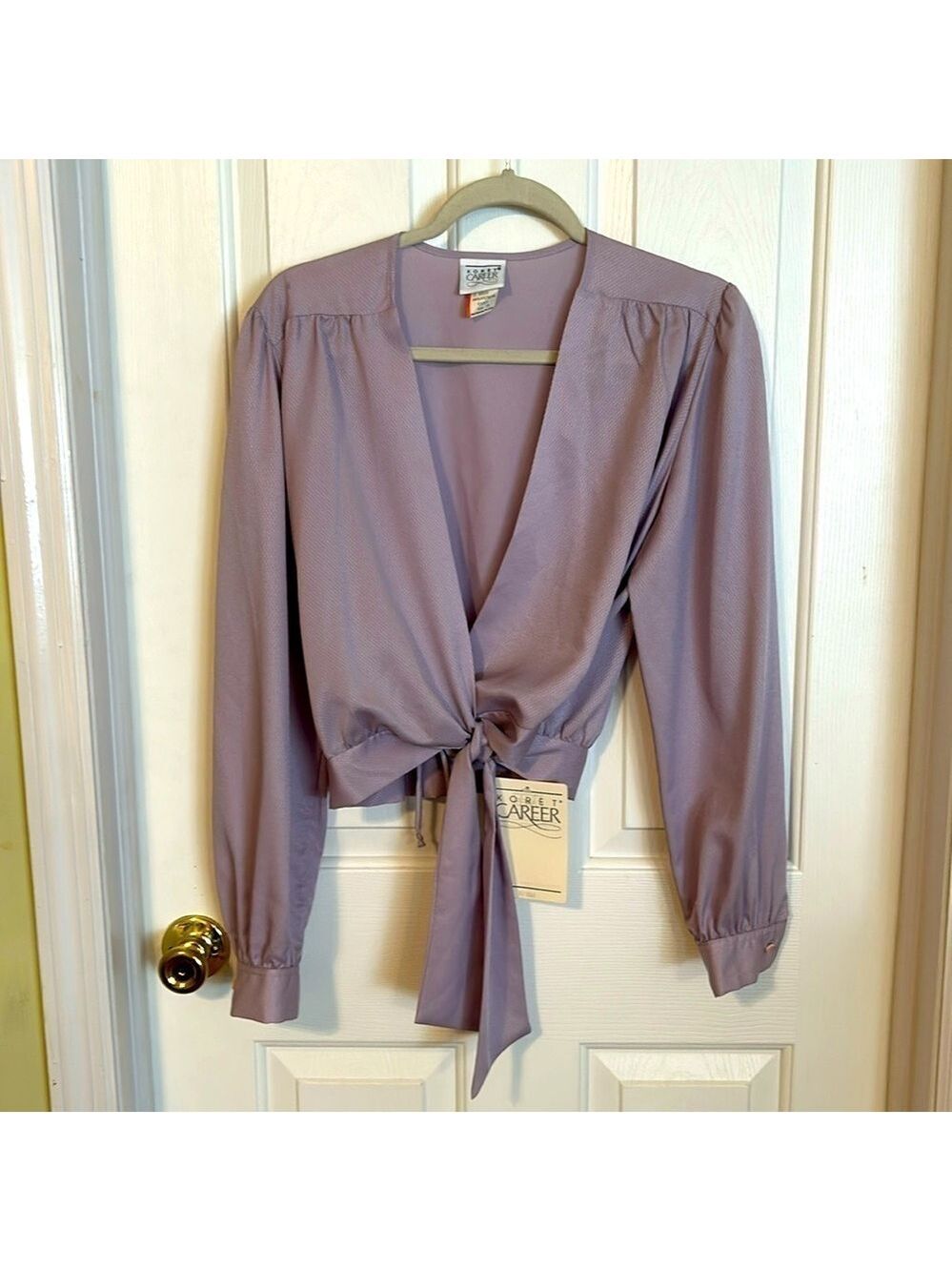Koret Career vintage wrap top, size 12, lavender, long sleeves, polyester
